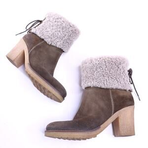 CORDANI Sherpa Suede Ankle Boot Taupe Lace Up Heeled Booties Women's 36/US 5.5